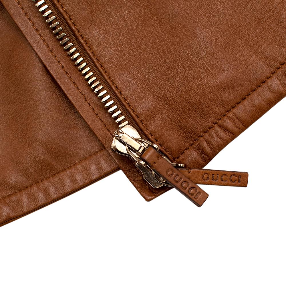 Gucci Tan Leather Asymmetric Biker Jacket - Size US 0-2  For Sale 4
