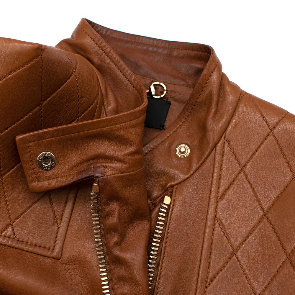 Gucci Tan Leather Asymmetric Biker Jacket - Size US 0-2  In Good Condition For Sale In London, GB