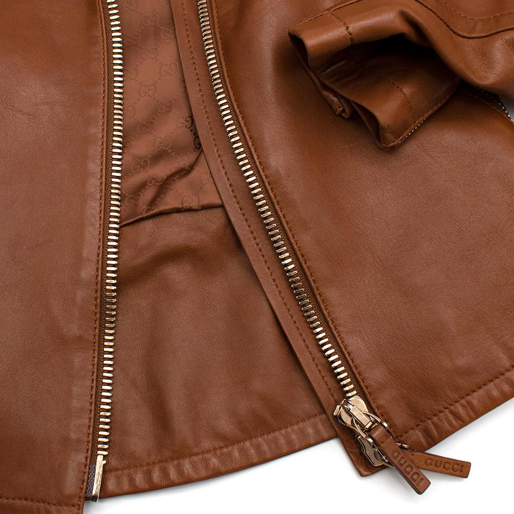 Gucci Tan Leather Asymmetric Biker Jacket - Size US 0-2  For Sale 3