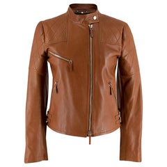 Gucci Tan Leather Asymmetric Biker Jacket - Size US 0-2 