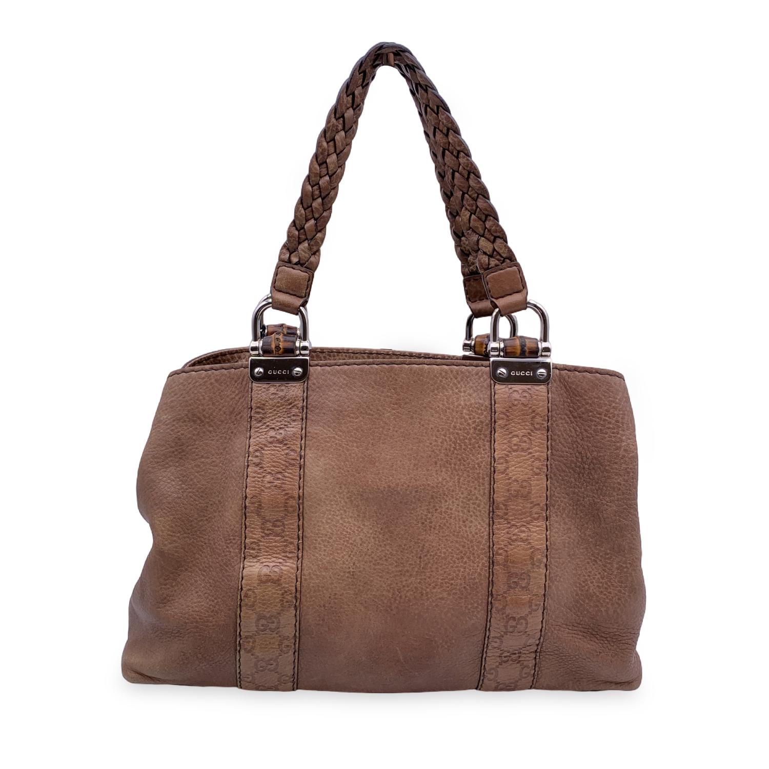 Gucci Tan Leather Braided Handles Tote Bag Bamboo Details In Excellent Condition In Rome, Rome