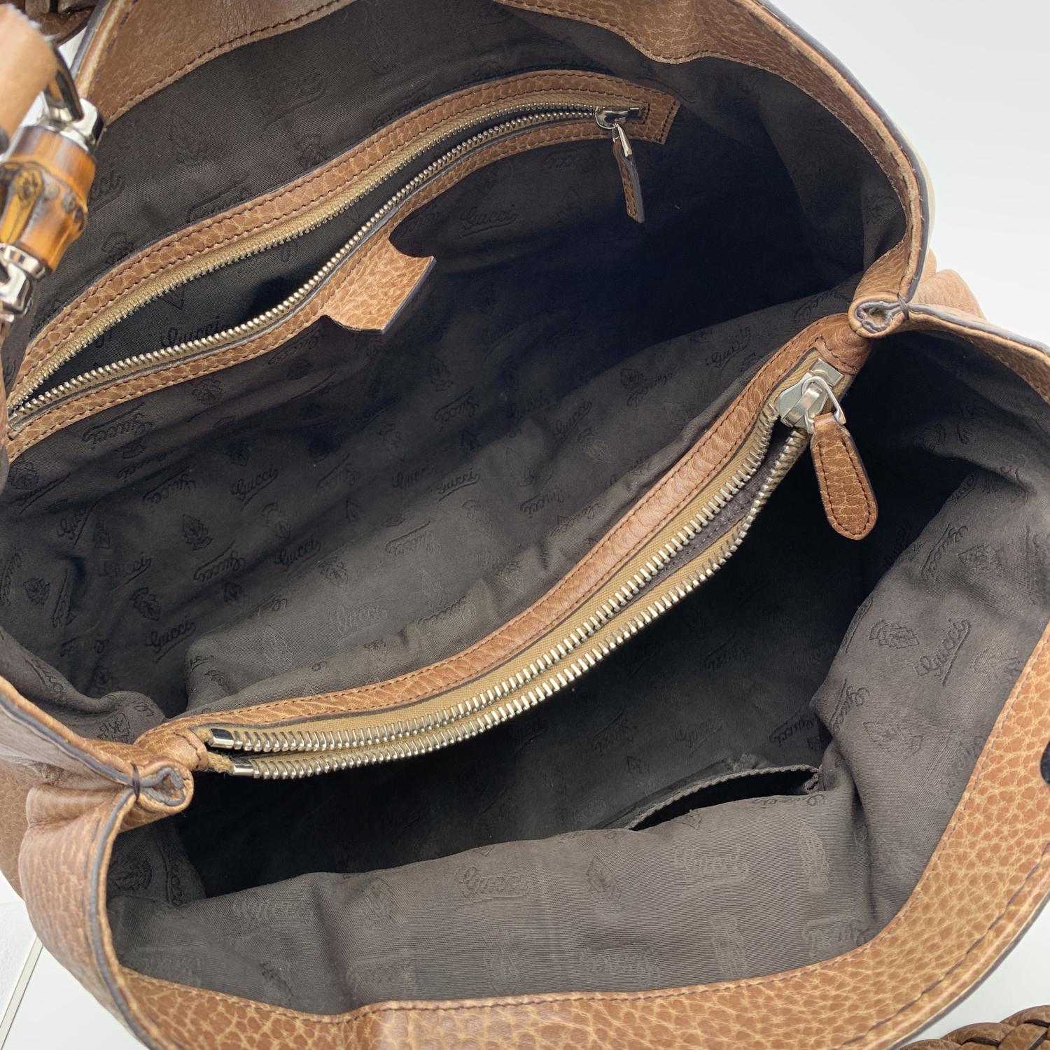 Gucci Tan Leather Braided Handles Tote Bag Bamboo Details 2