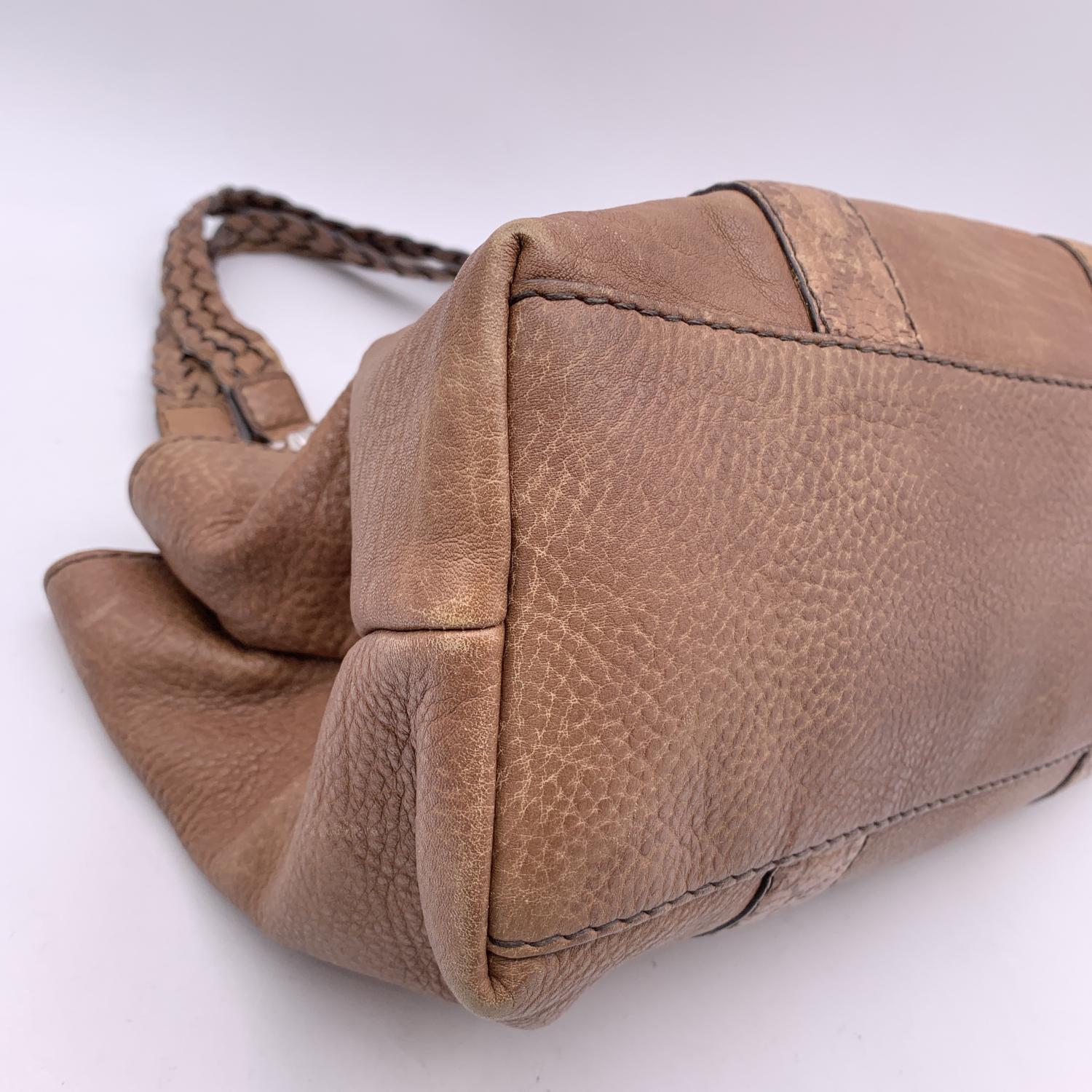 Gucci Tan Leather Braided Handles Tote Bag Bamboo Details 5