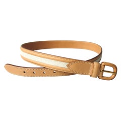 GUCCI Tan Leather / Canvas BELT Men Women Unisex Never Worn 1990s