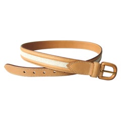 GUCCI Tan Leather / Canvas BELT Men Women Unisex Never Worn 1990s