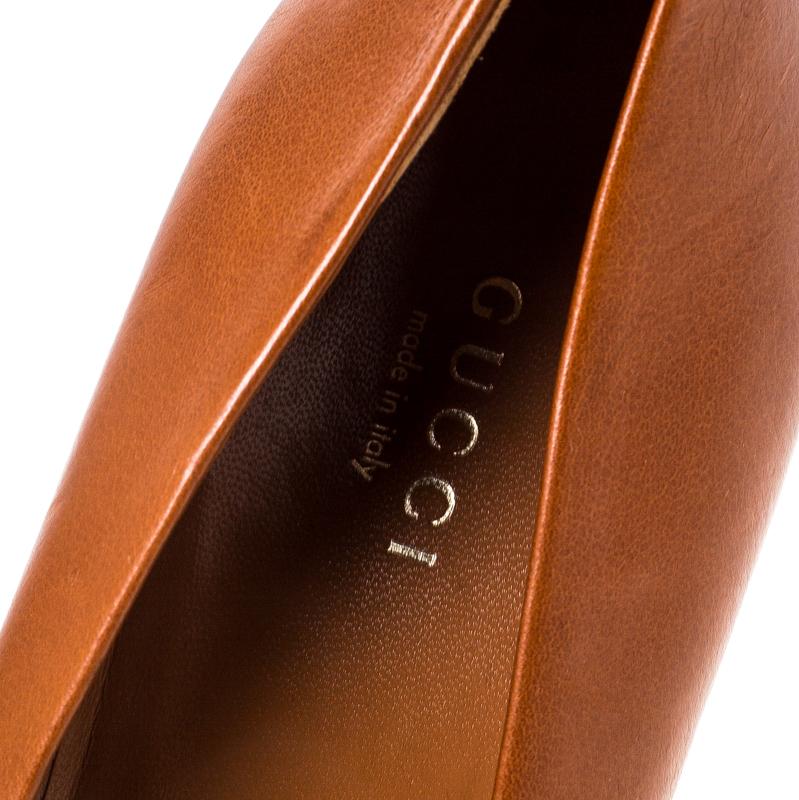 Brown Gucci Tan Leather Charlotte Platform Pumps Size 39