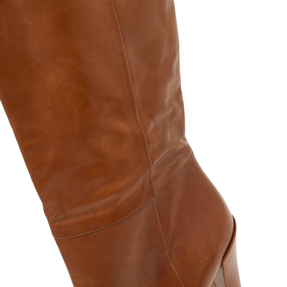 Brown Gucci Tan Leather Elizabeth Knee High Boots Size 39