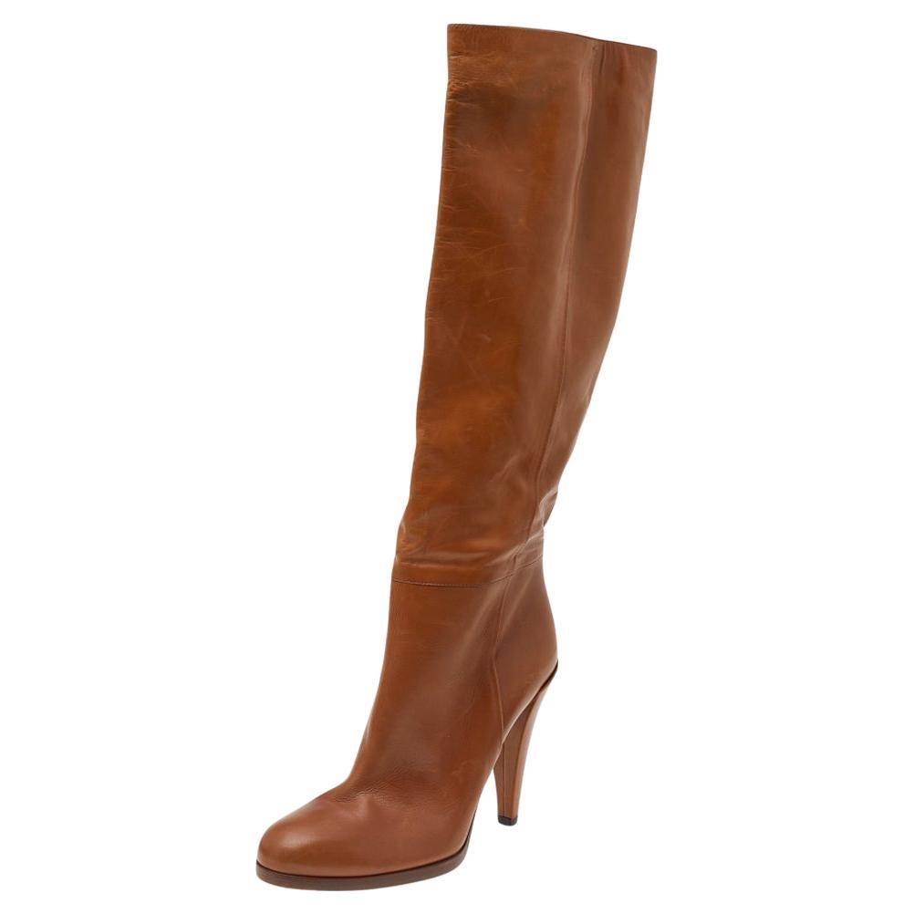 Gucci Tan Leather Elizabeth Knee High Boots Size 39