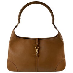 Gucci Tan Leather Hobo Jackie O Flat Shoulder Bag with Bamboo Handle