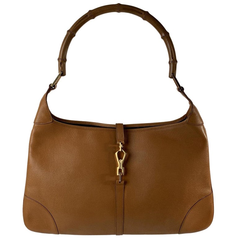 Gucci Tan Leather Hobo Jackie O Flat Shoulder Bag with Bamboo Handle For  Sale at 1stDibs