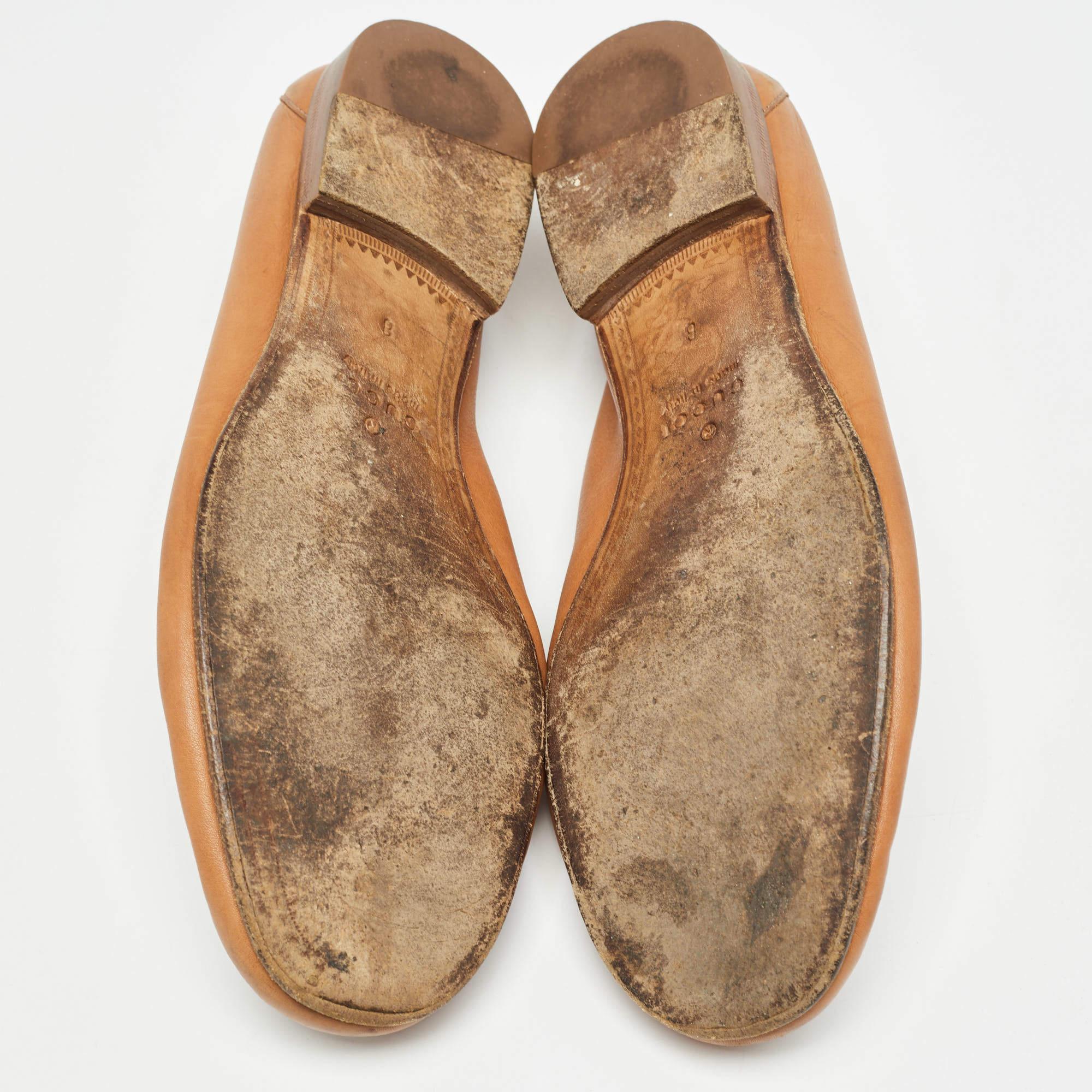 Gucci Mocassins à maille en cuir Tan Taille 42 en vente 1