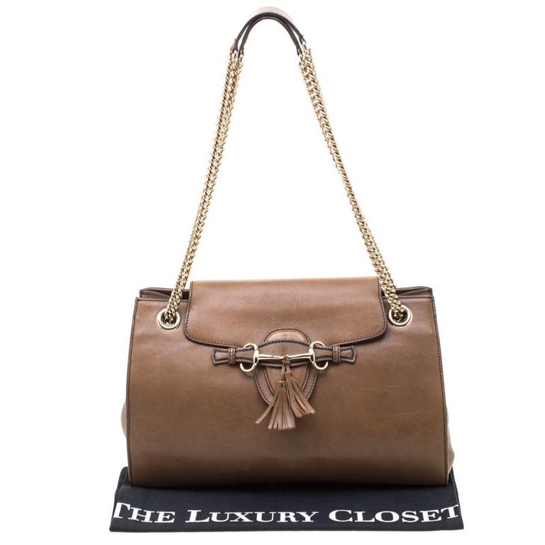 Gucci Tan Leather Large Emily Chain Shoulder Bag For Sale at 1stdibs