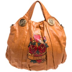 Gucci Tan Leather Large Tattoo Heart Hysteria Hobo