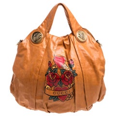 Gucci Tan Leather Large Tattoo Heart Hysteria Hobo