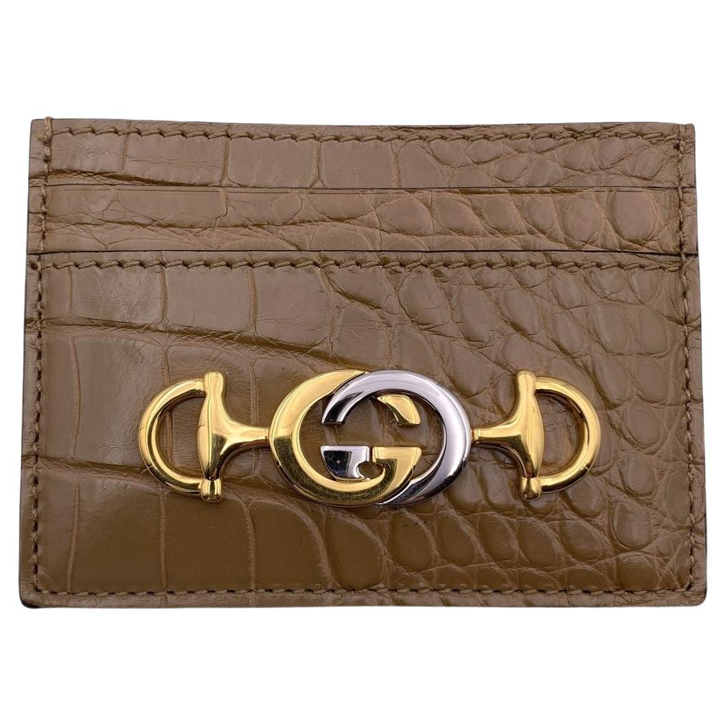 Gucci Tan Leather Zumi Horsebit Credit Card Case Holder Wallet
