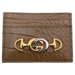 Used Gucci Tan Leather Zumi Horsebit Credit Card Case Holder Wallet