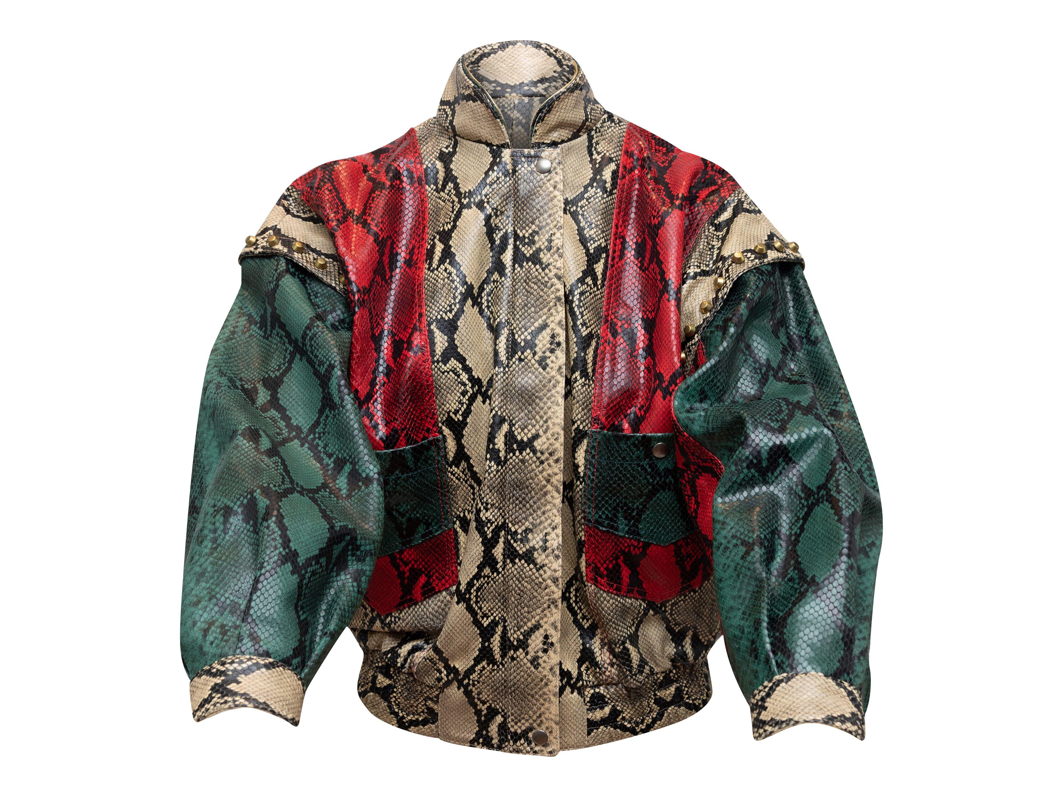 Men's Gucci Tan & Multicolor Python Printed Leather Bomber Jacket