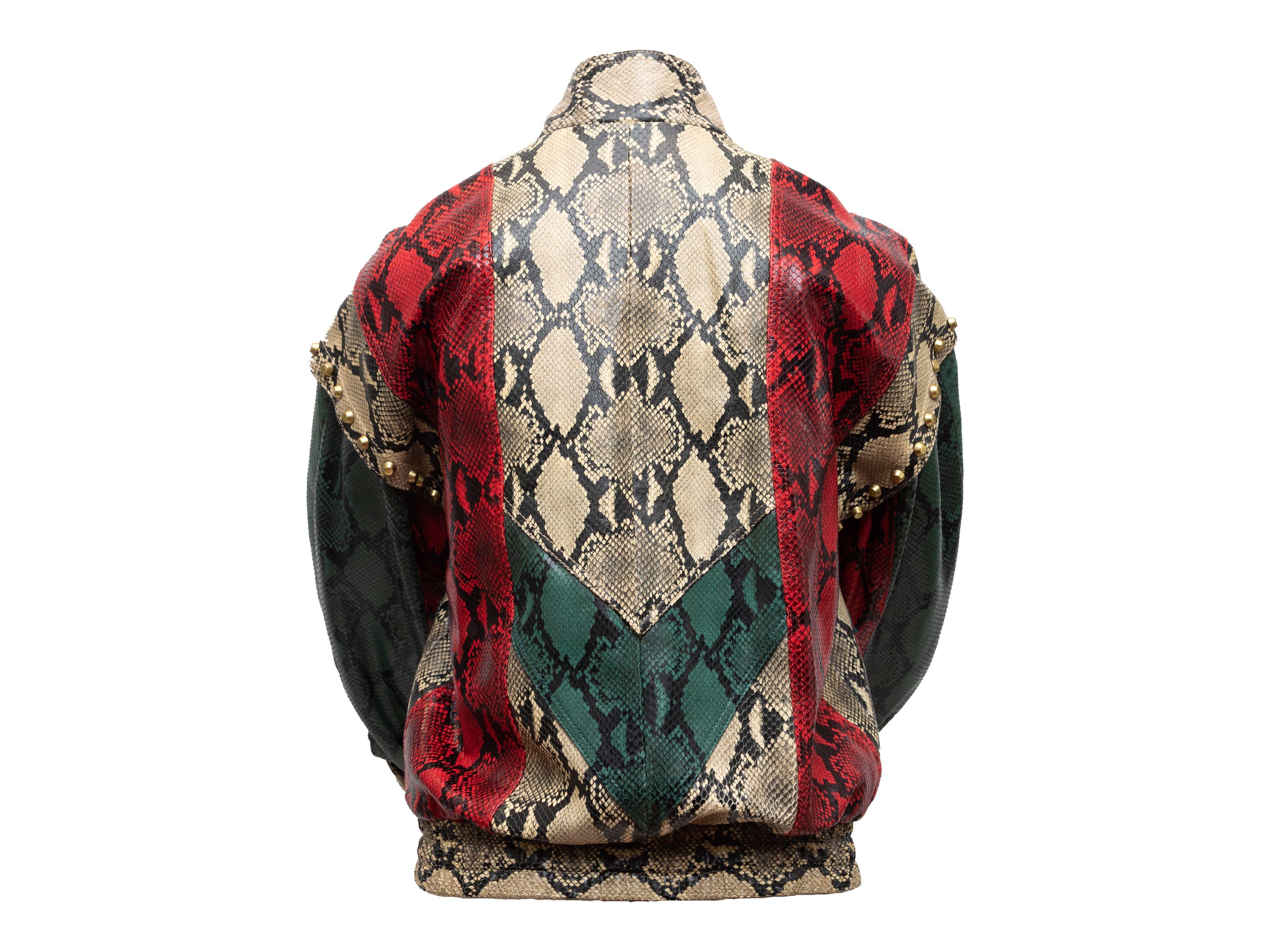 Gucci Tan & Multicolor Python Printed Leather Bomber Jacket 2