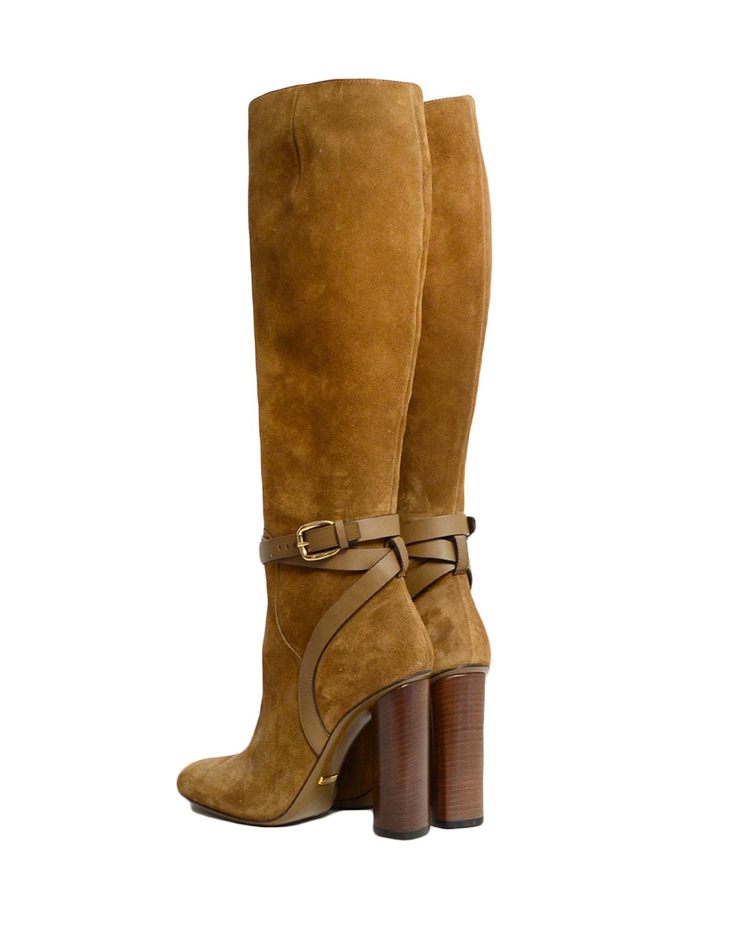Gucci Tan New Marron Glace Knee-High Boots w/ Ankle Strap sz 39 rt $1,495  at 1stDibs | gucci glaces