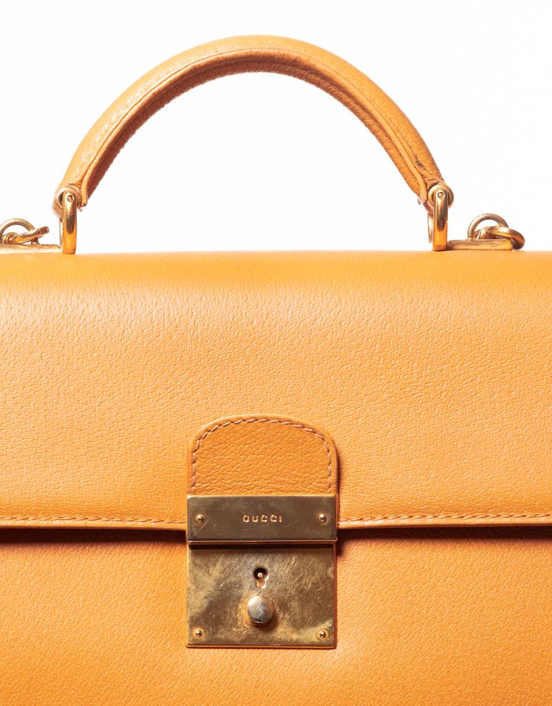 Gucci Tan Portfolio Large Briefcase Bag In Good Condition In Montreal, Quebec