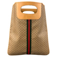 GUCCI Tan Red Green Monogram Canvas Leather Bag