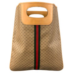 GUCCI Canvas-Ledertasche mit Monogramm in Hellbraun Rot Grün