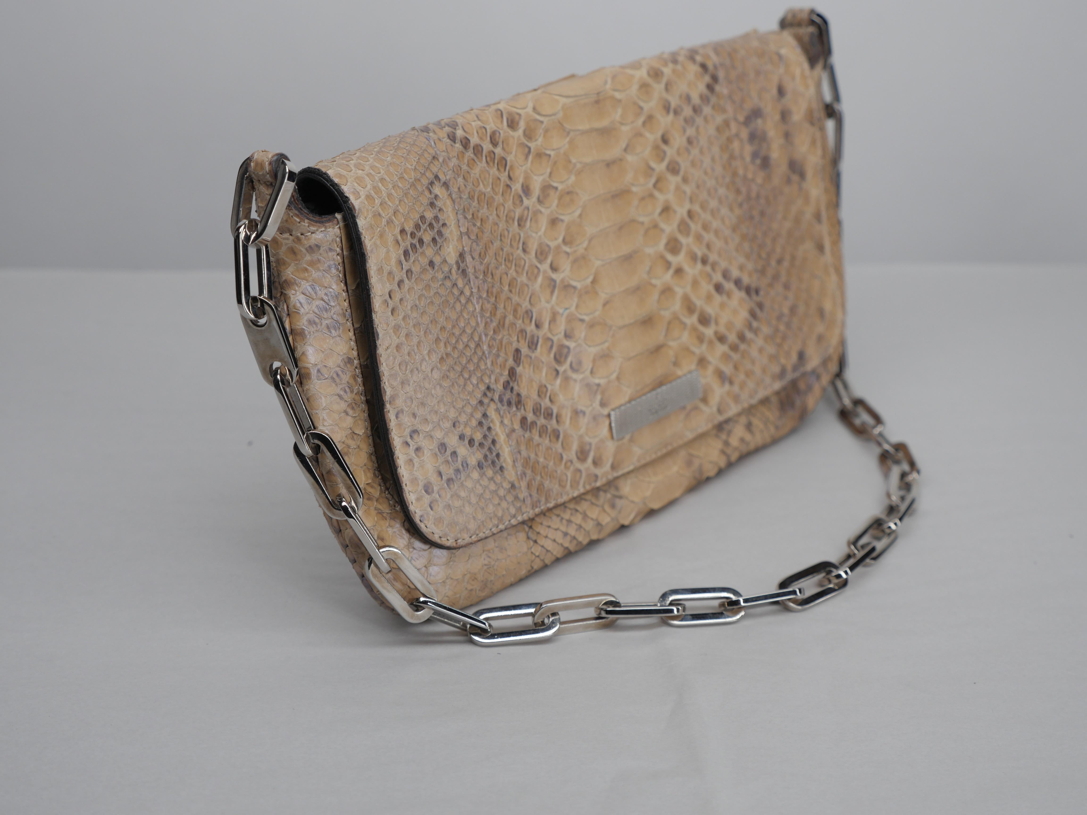 Women's or Men's Gucci Tan Small Python Flap Shoulder Bag with Chain Link Strap