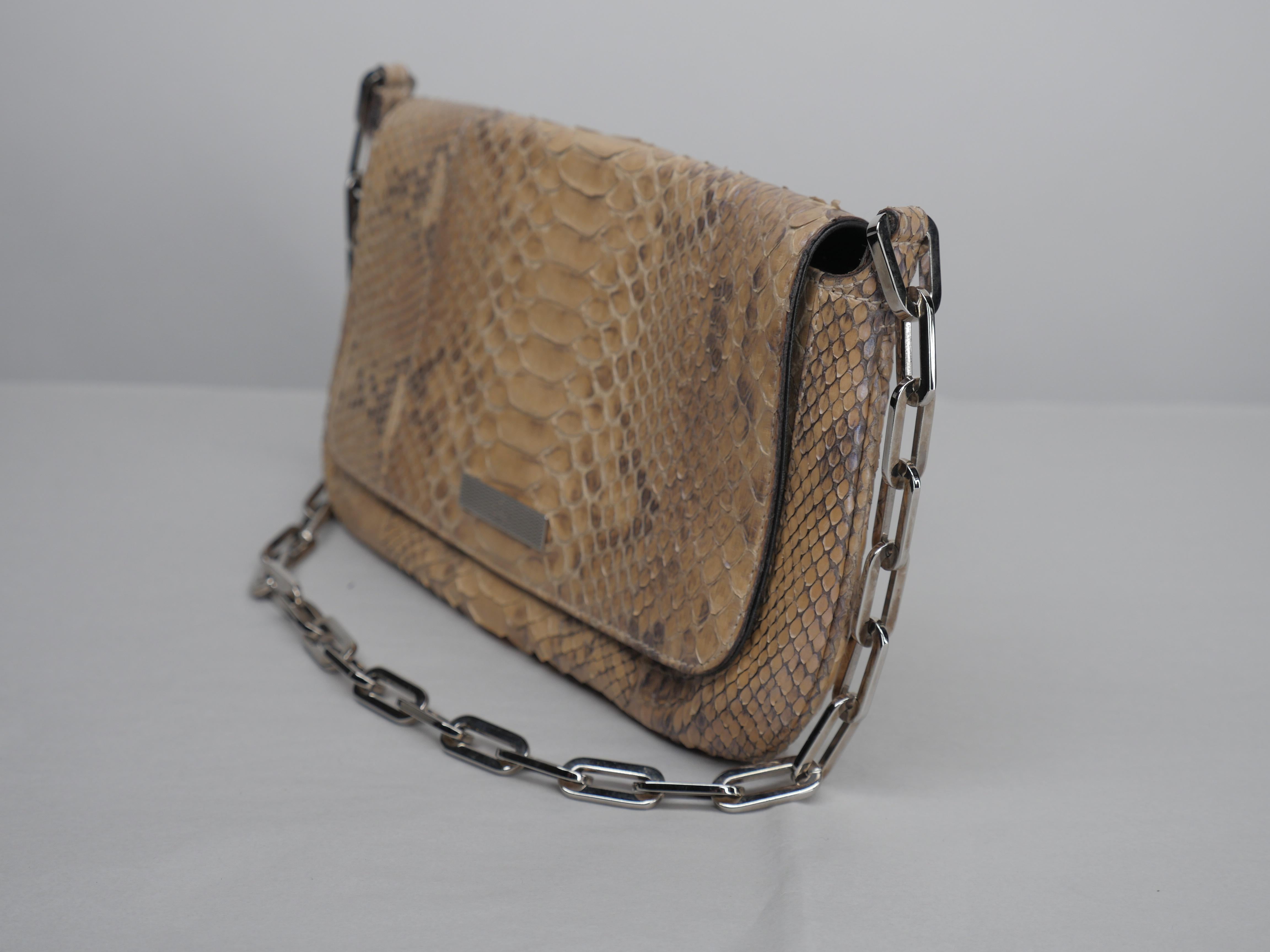 Gucci Tan Small Python Flap Shoulder Bag with Chain Link Strap 1