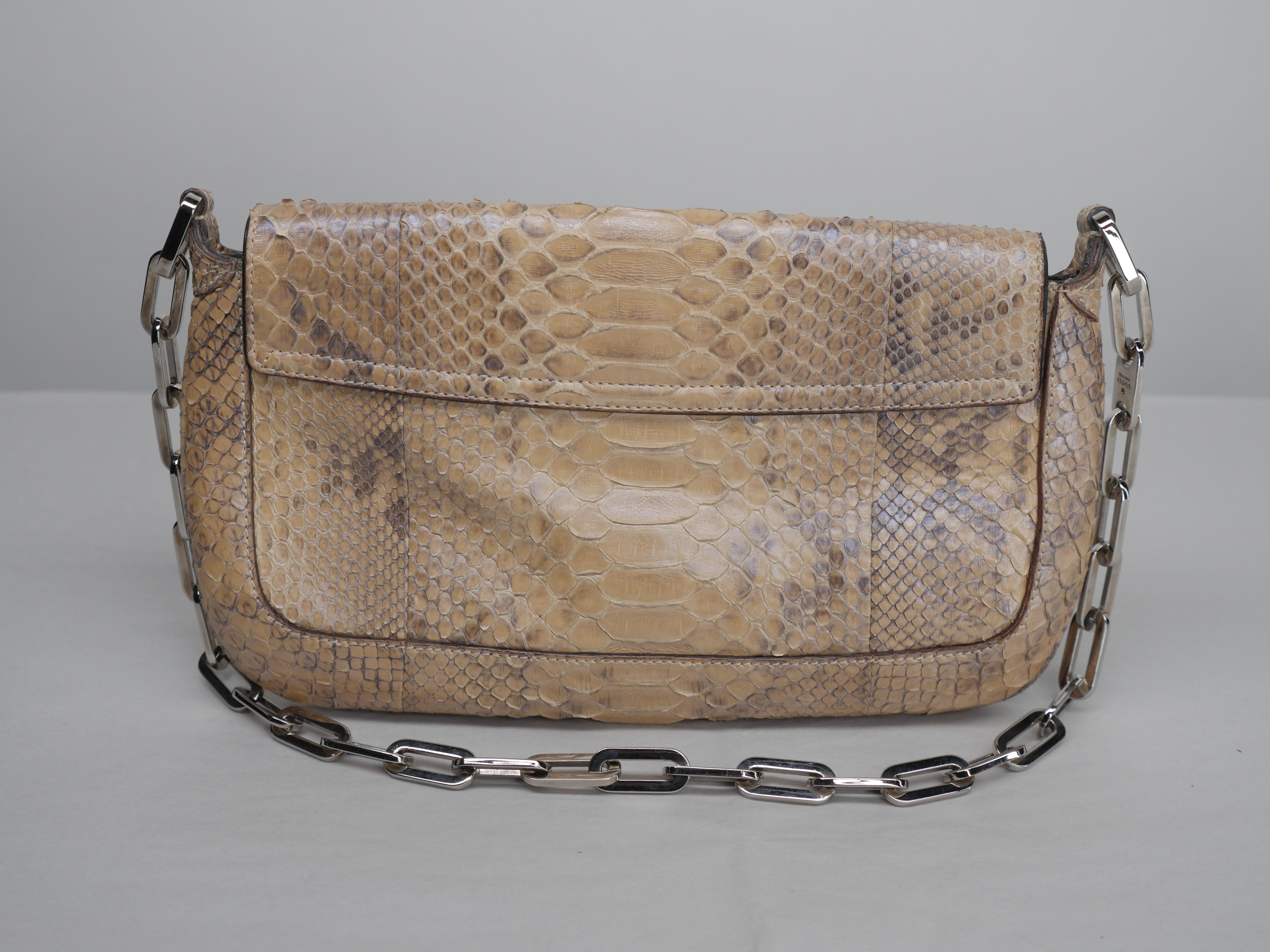 Gucci Tan Small Python Flap Shoulder Bag with Chain Link Strap 2