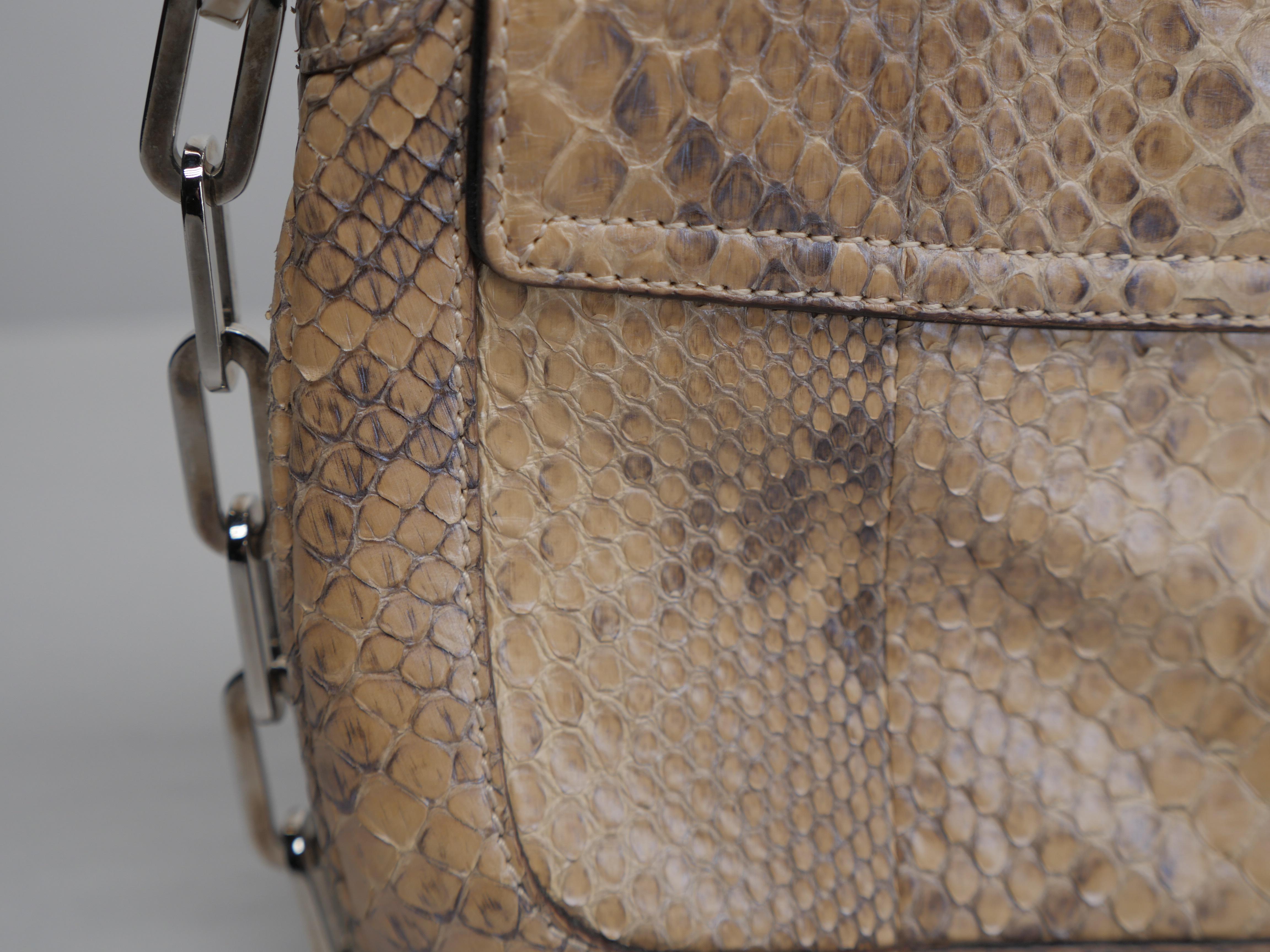 Gucci Tan Small Python Flap Shoulder Bag with Chain Link Strap 4