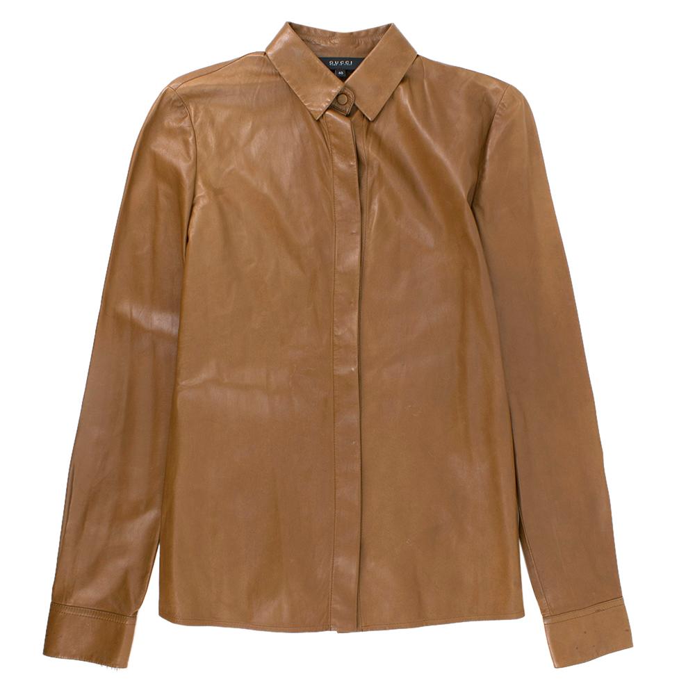 Gucci Tan Soft Leather Shirt	IT 40 In Good Condition In London, GB