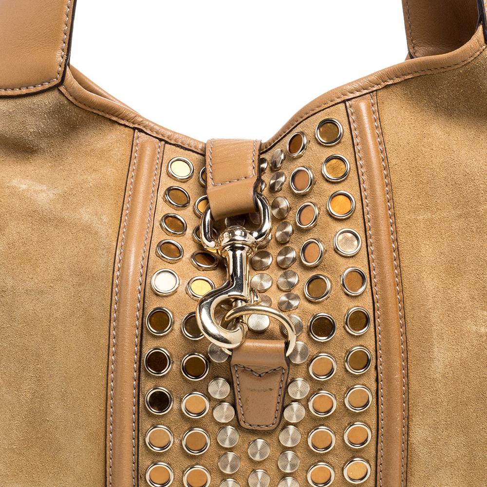 Gucci Tan Suede and Leather Jackie O Grommet Hobo 5