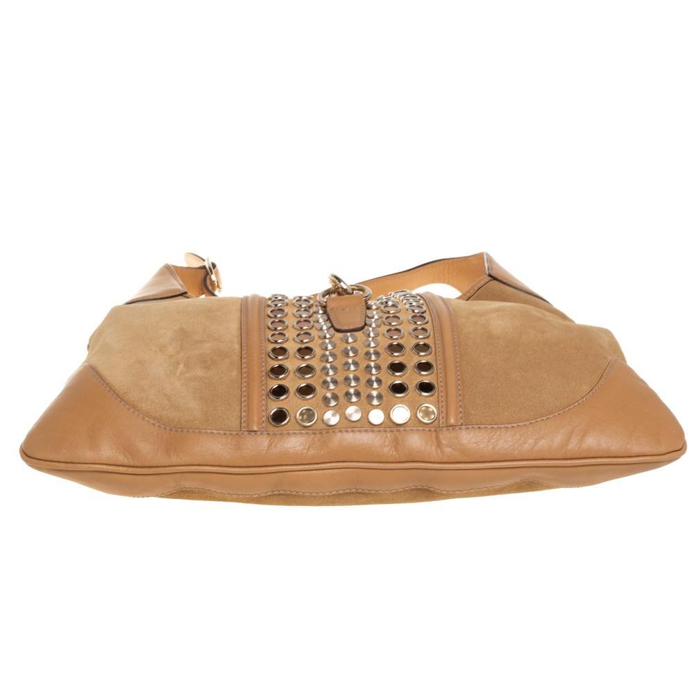 Brown Gucci Tan Suede and Leather Jackie O Grommet Hobo
