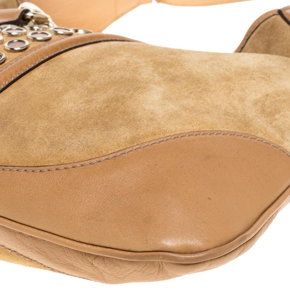 Gucci Tan Suede and Leather Jackie O Grommet Hobo 1