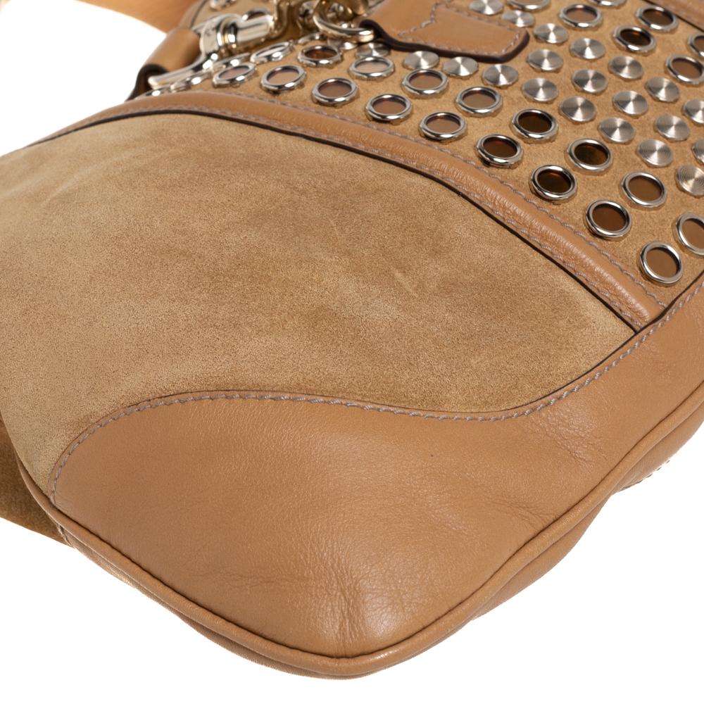 Gucci Tan Suede and Leather Jackie O Grommet Hobo 1