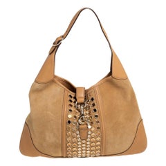 Gucci Tan Suede and Leather Jackie O Grommet Hobo
