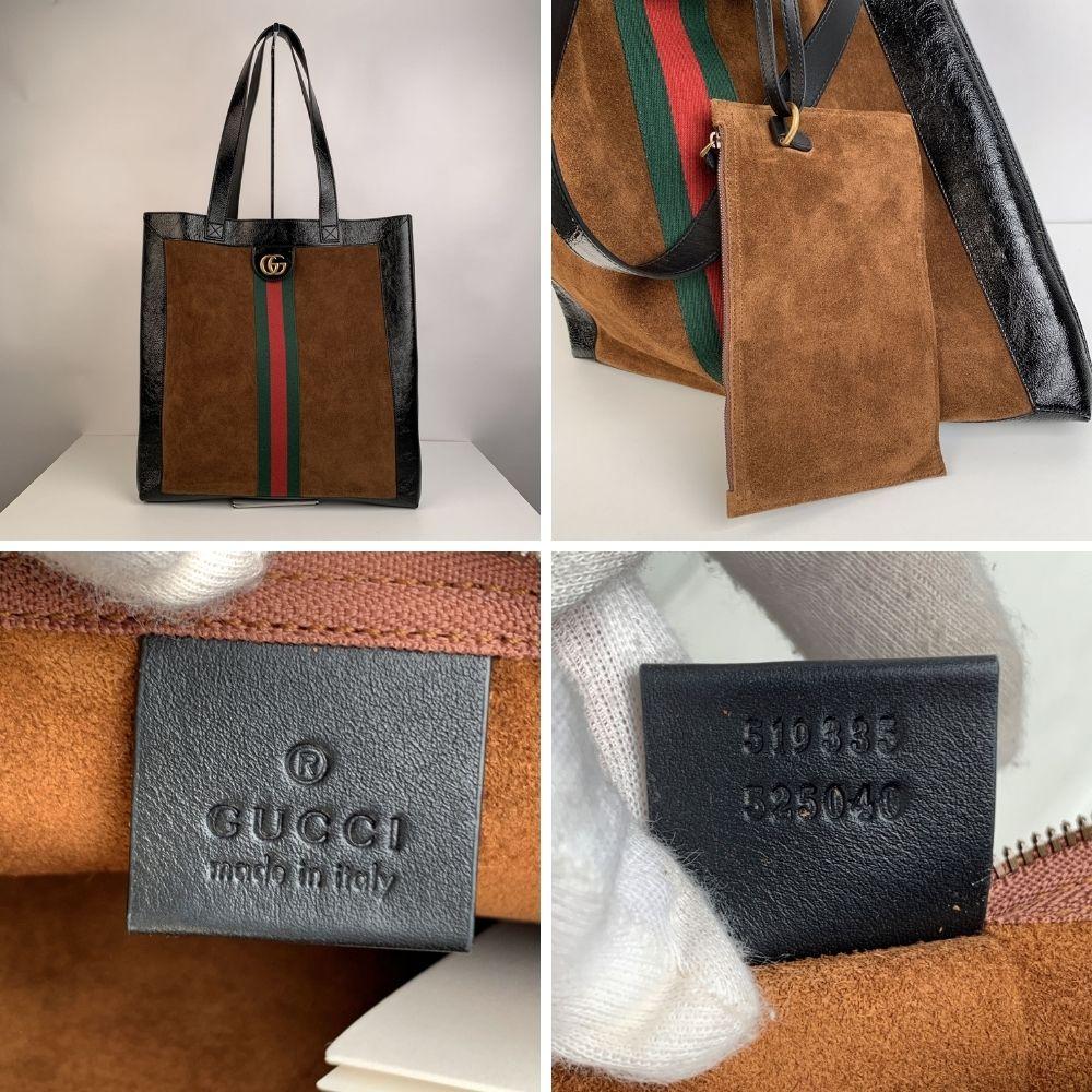 Women's Gucci Tan Suede Signature Web Ophidia Large Tote Bag Leather Trim