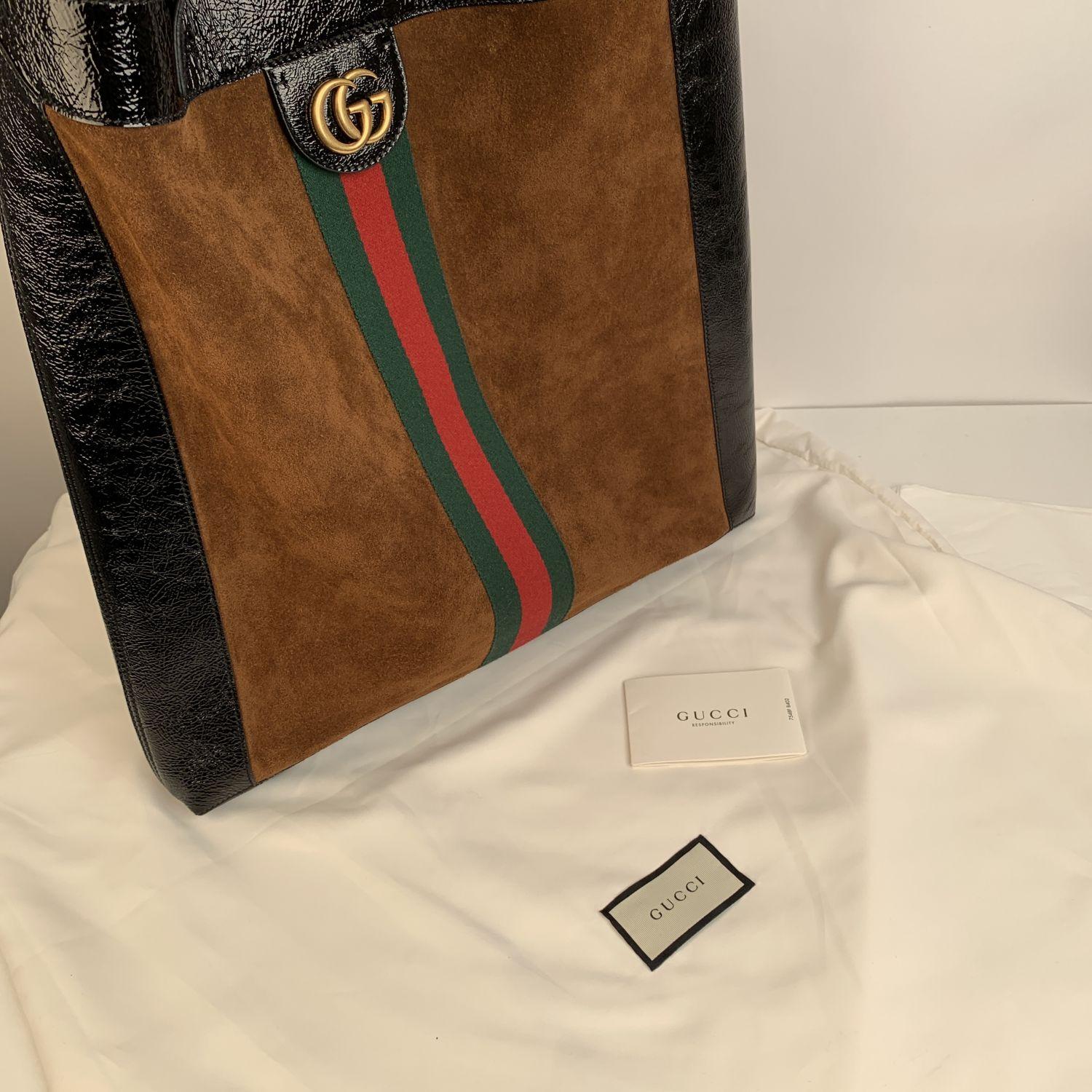 Gucci Tan Suede Signature Web Ophidia Large Tote Bag Leather Trim 2