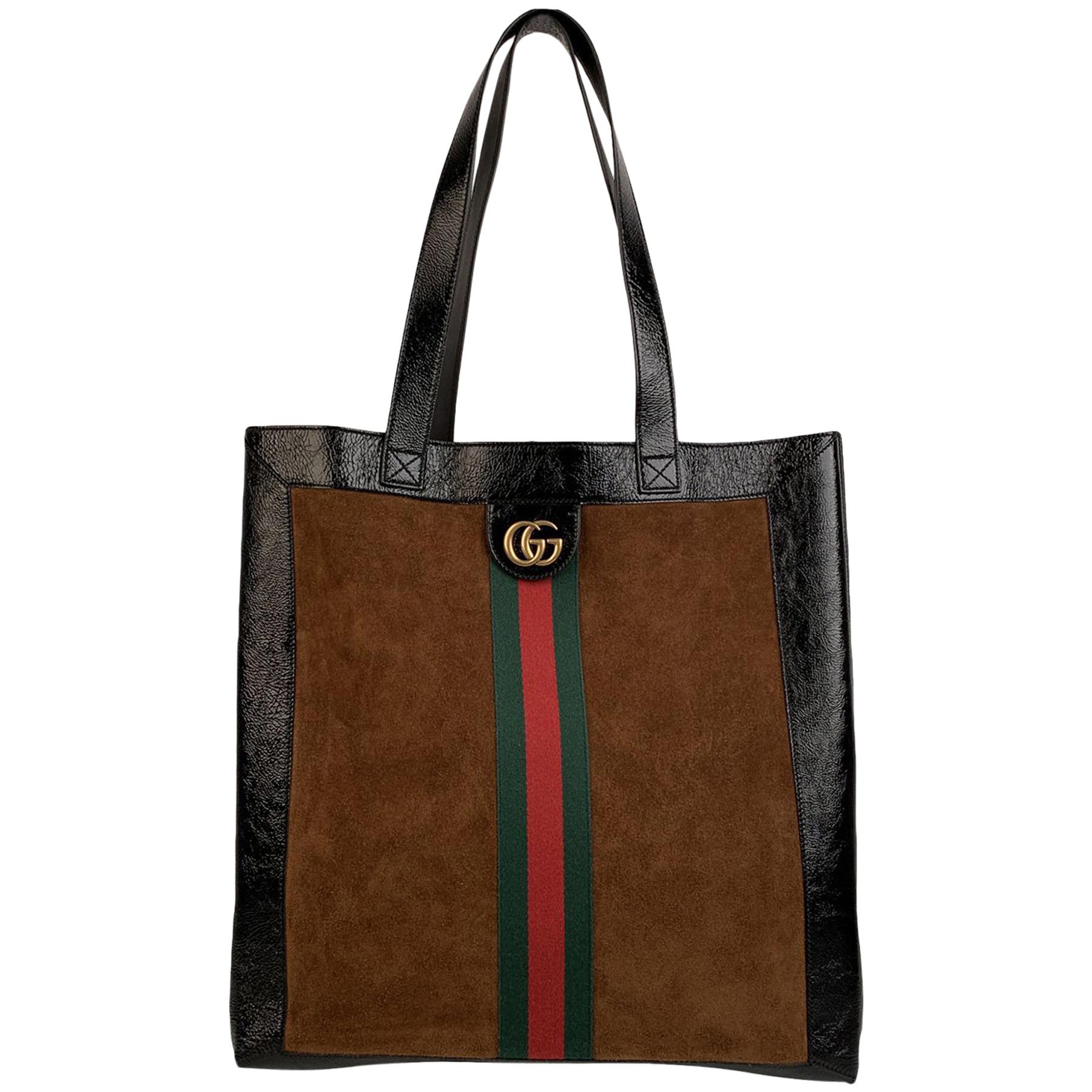 Gucci Tan Suede Signature Web Ophidia Large Tote Bag Leather Trim