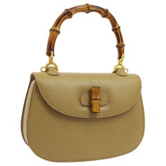 Gucci Tan Taupe Leather Bamboo Mini Kelly Style Top Handle Satchel Evening Bag 