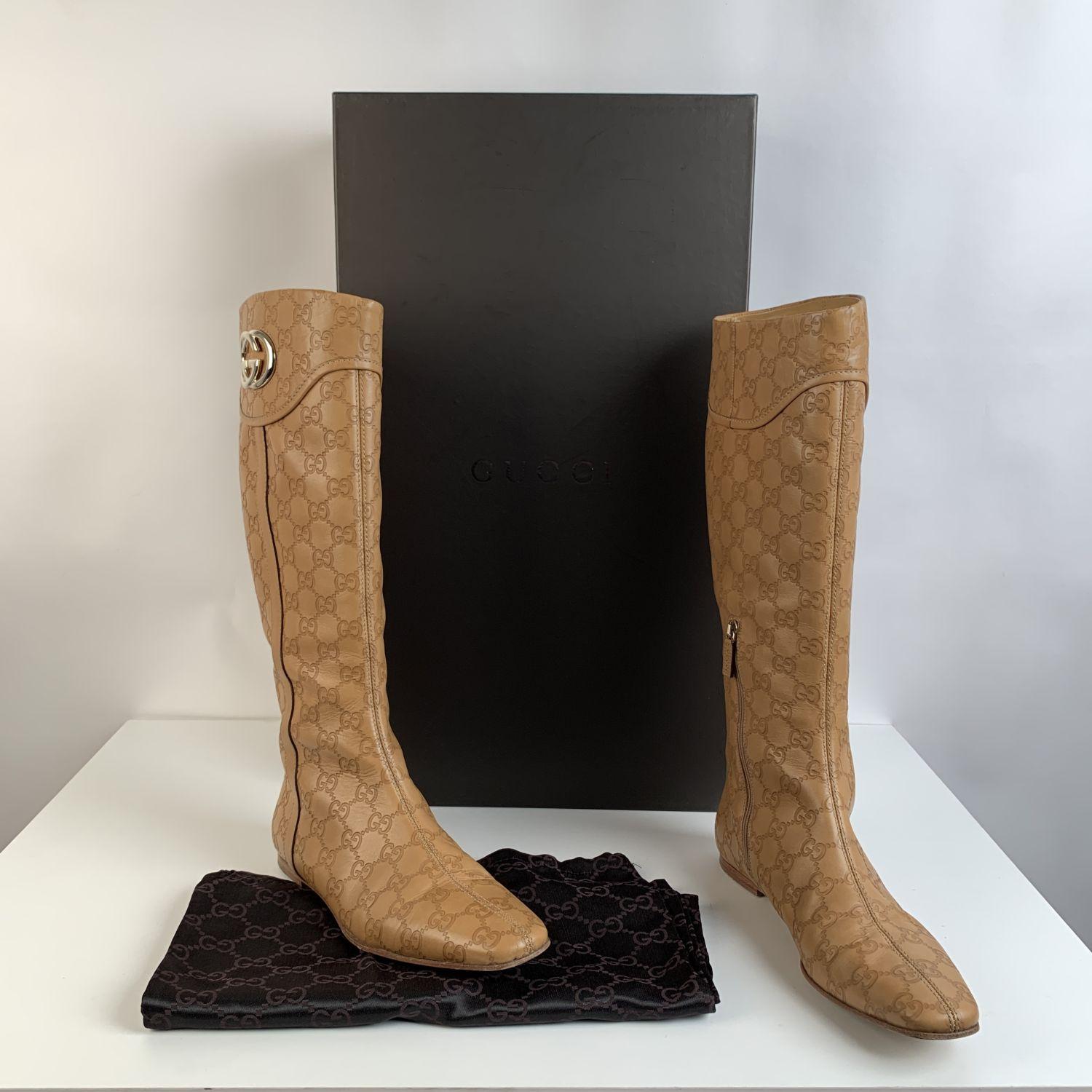 Botas planas Gucci Tan Whisky Guccissima Piel Britt Talla 39 C Marrón