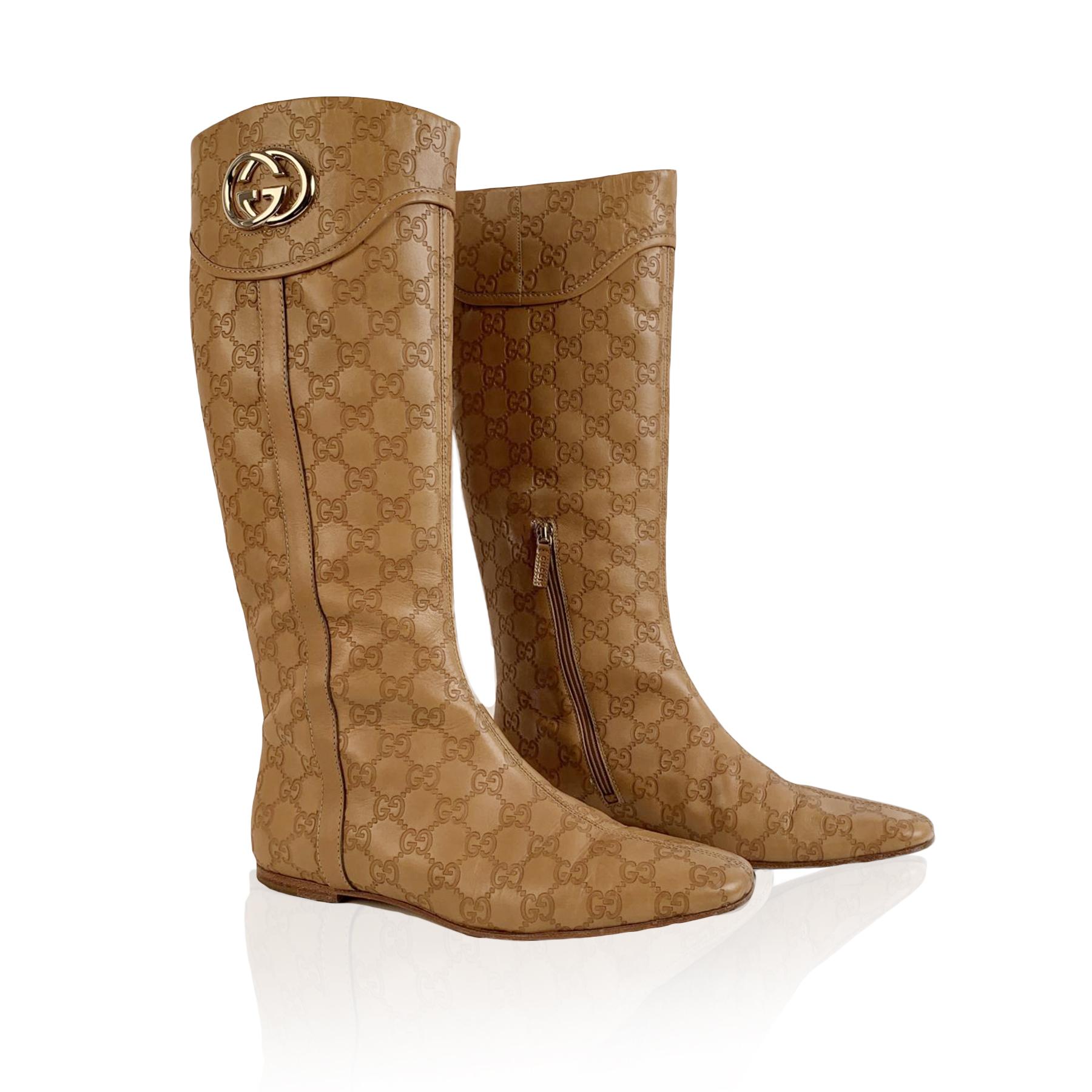 Botas planas Gucci Tan Whisky Guccissima Piel Britt Talla 39 C en Excelente Estado en Rome, Rome