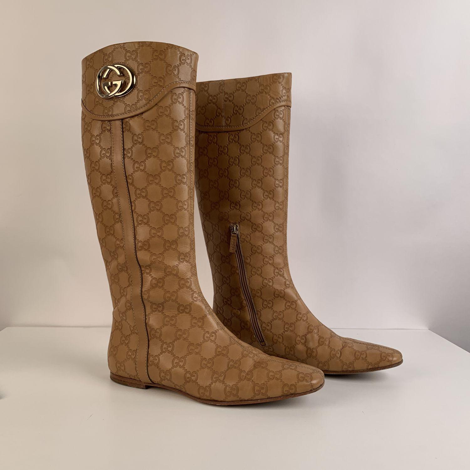 De las mujeres Botas planas Gucci Tan Whisky Guccissima Piel Britt Talla 39 C