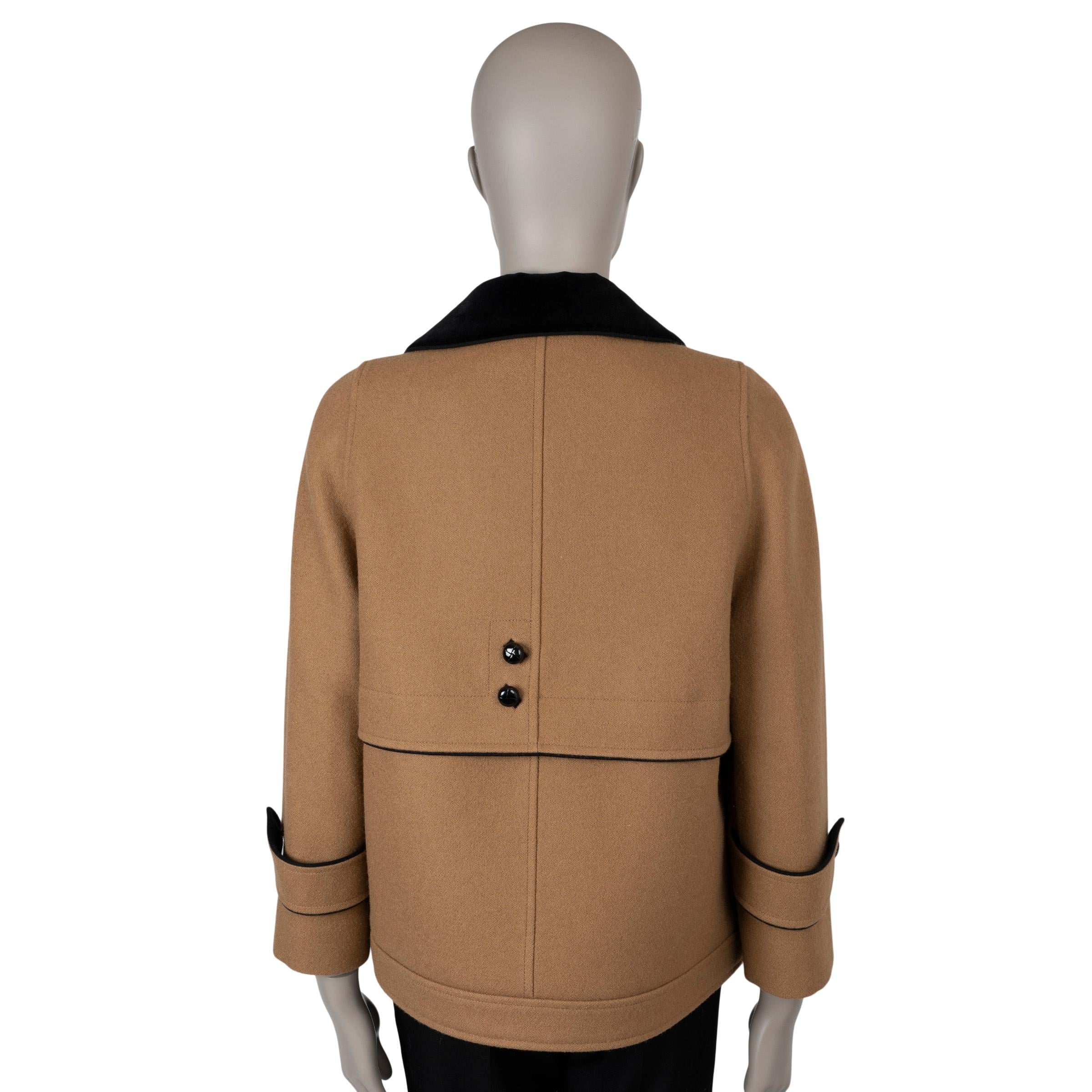 Brown GUCCI tan wool 2022 RABBIT VELVET TRIM Peacoat Jacket 36 XS For Sale