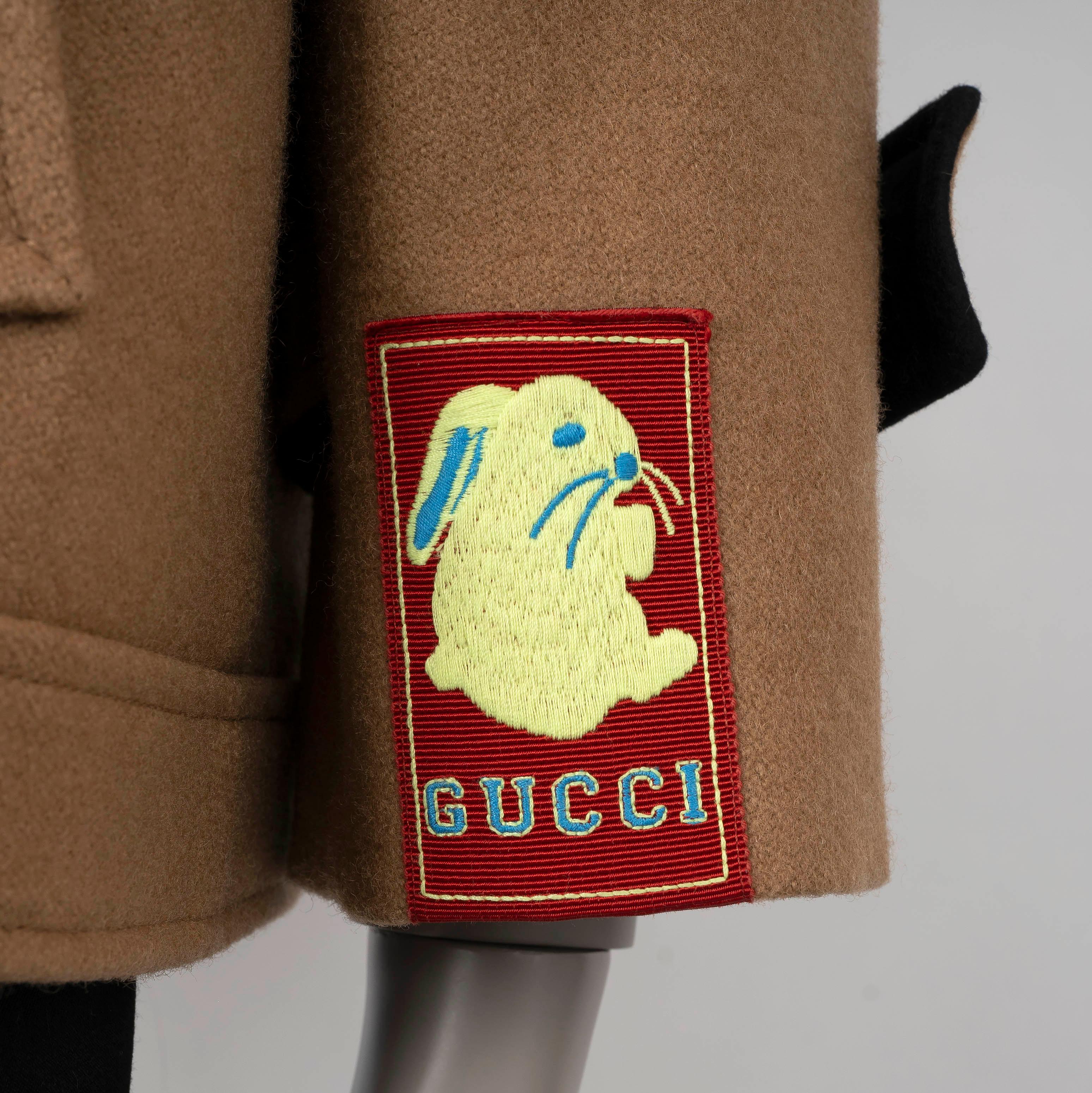 GUCCI tan wool 2022 RABBIT VELVET TRIM Peacoat Jacket 36 XS For Sale 1