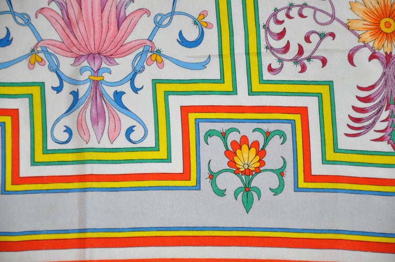 Gucci Tangerine Border Abstract Floral Silk Scarf For Sale at 1stDibs