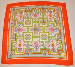 Gucci Tangerine Border Abstract Floral Silk Scarf