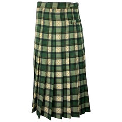 Gucci Tartan Check Pleated Wool Maxi Skirt, Size 40