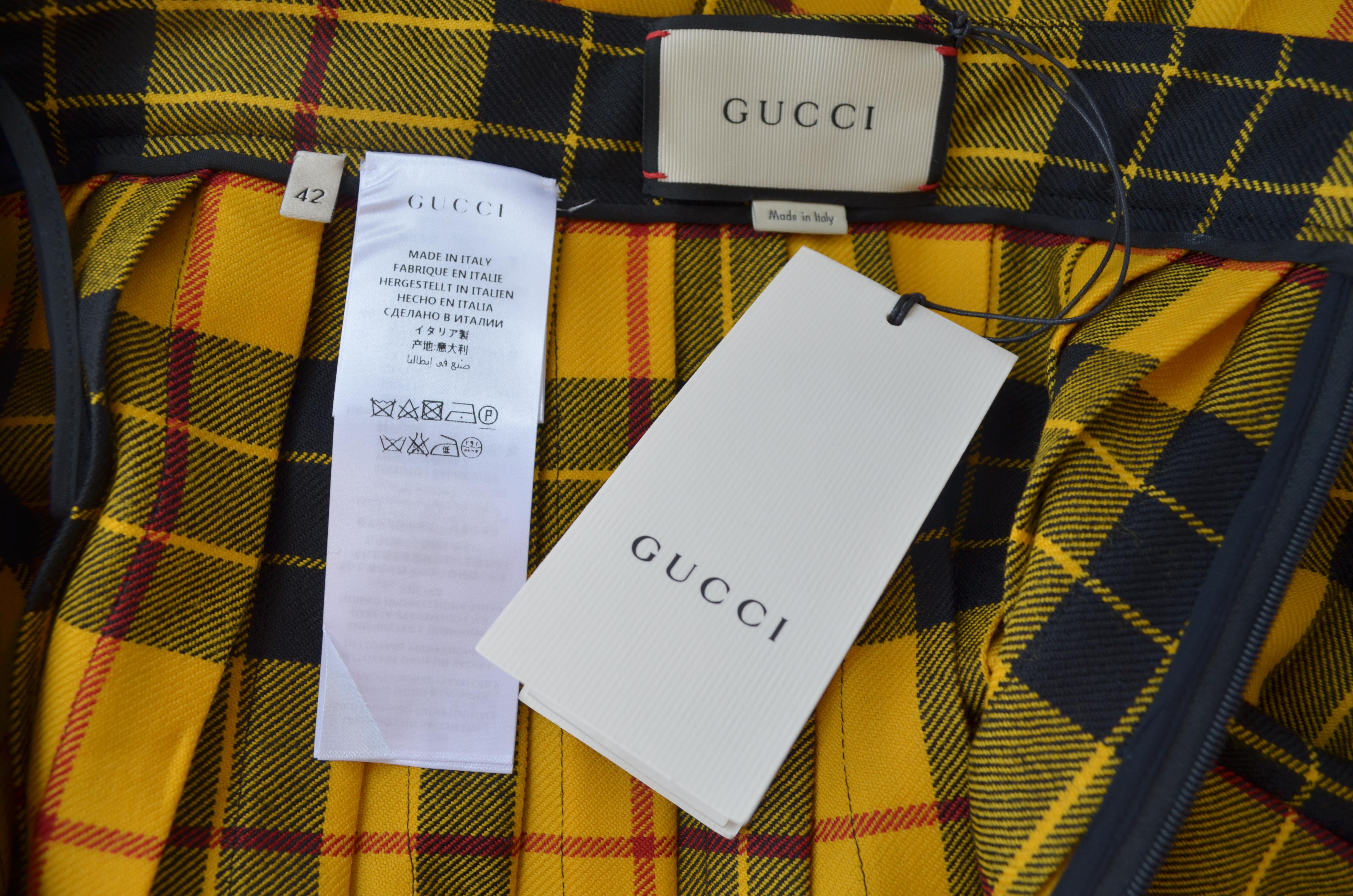 Gucci Tartan Embellished Skirt with Embroidered Dog NWT 1