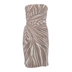 GUCCI taupe & cream silk ZEBRA Strapless Cocktail Dress 42